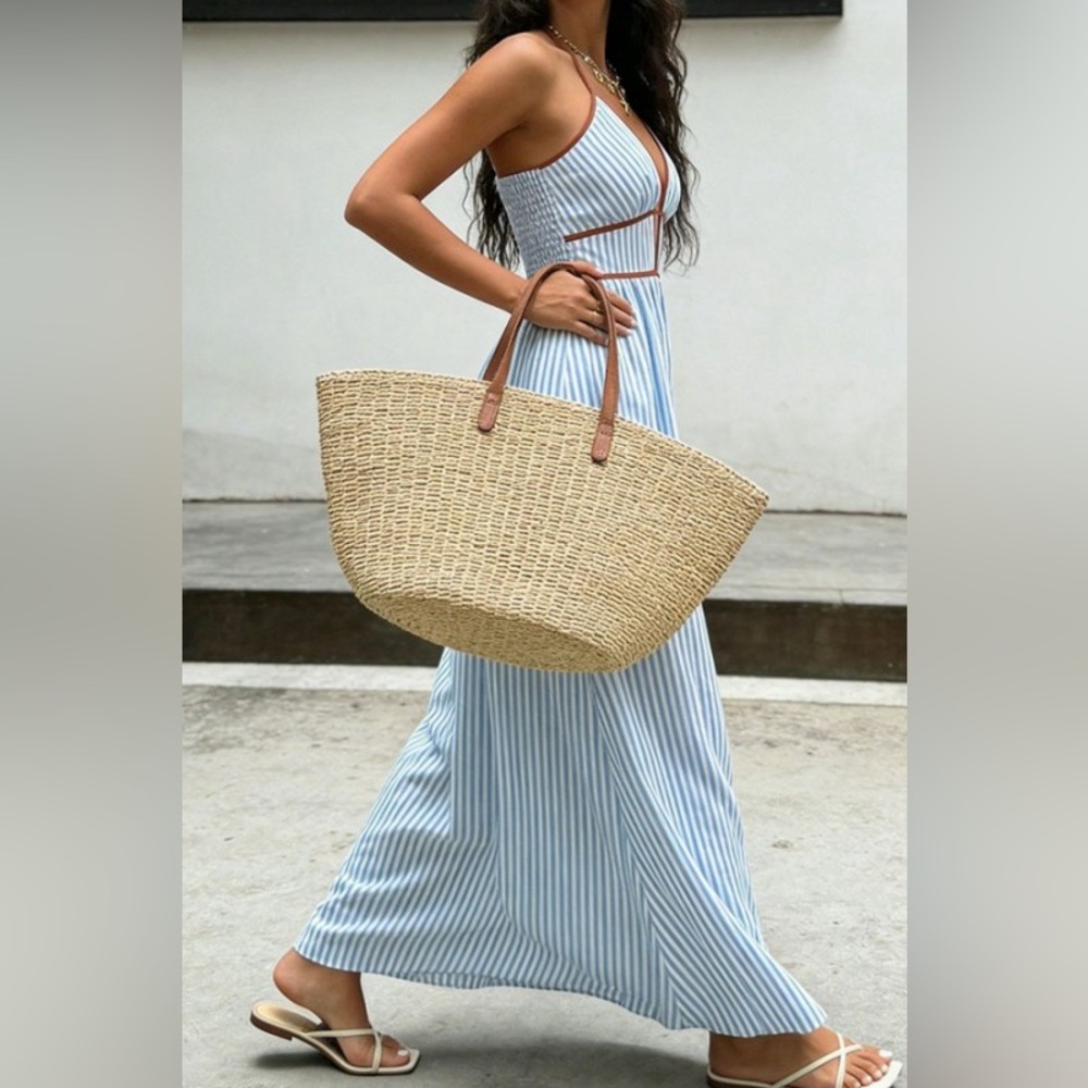 Blue and White Striped Summer Maxi Dress - Picture 5 of 5